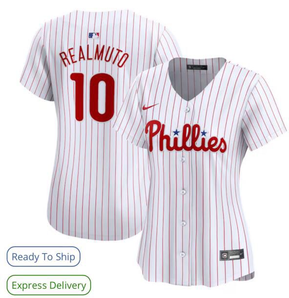 2024 MLB Women Philadelphia Phillies #10 J.T.Realmuto Nike White Home Limited Player Jersey